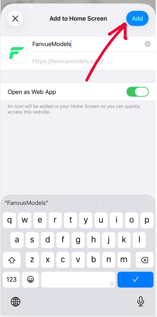 Step 4: Tap Add to confirm Fanvue Daily app install